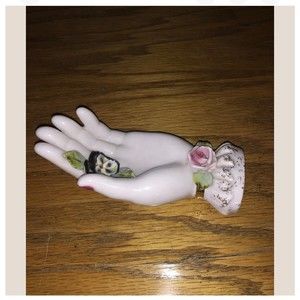 Lefton China made in Japan hand painted gold trim pink roses 5" x 2.5" Vtg 1950s